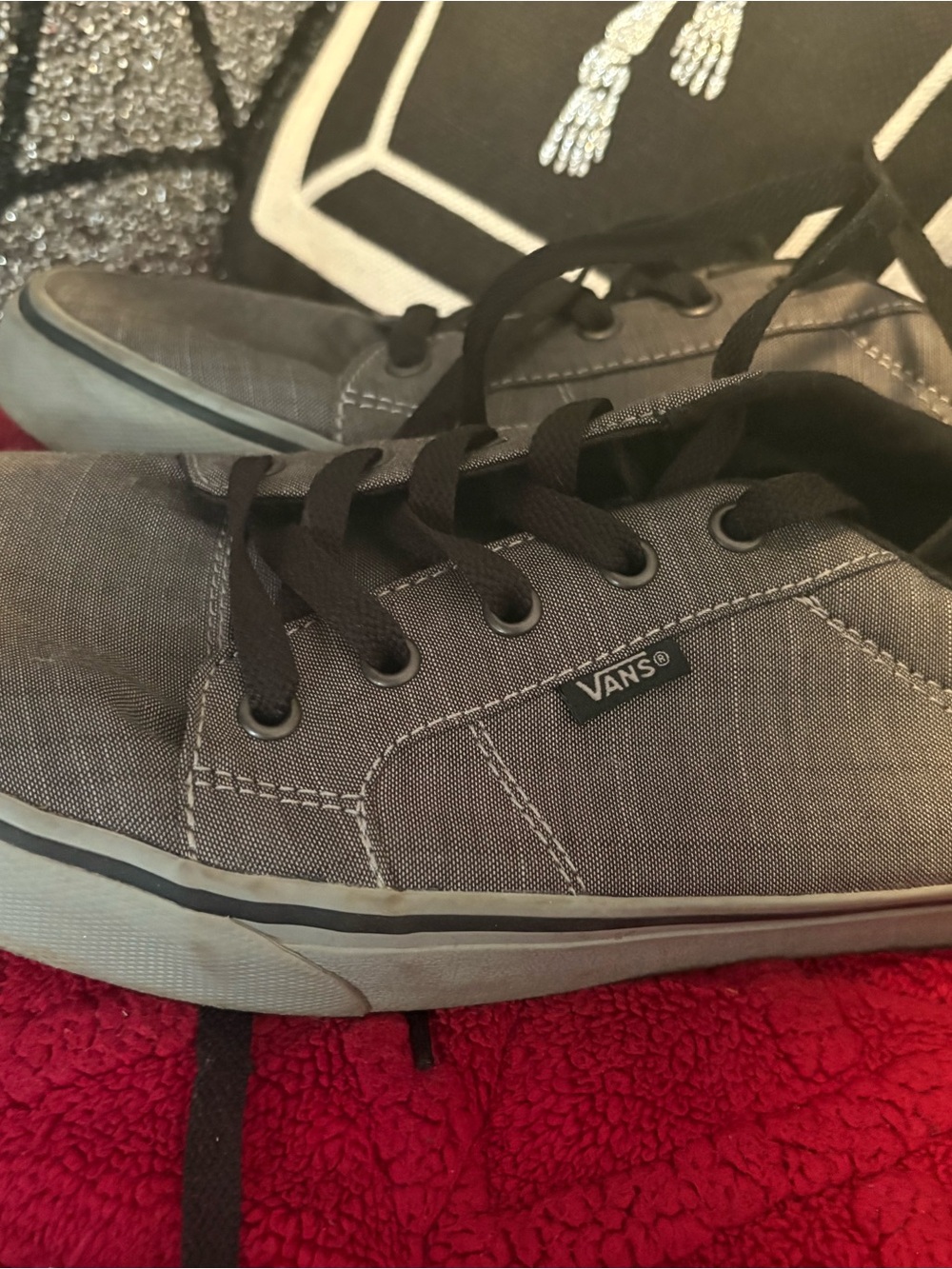 Vans Men’s Gray Canvas Low-Top Sneakers with Black Laces